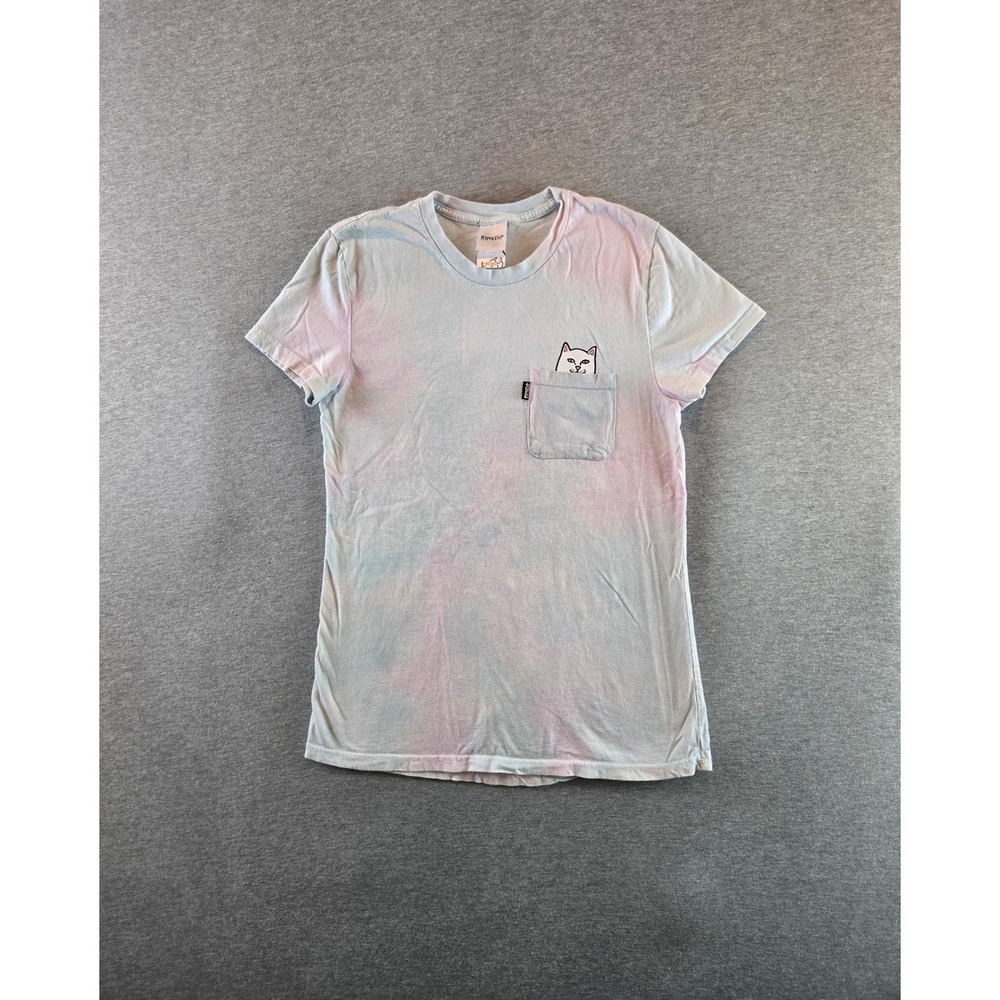Ripndip Lord Nermal Pocket Tee Womens Medium Blue Pink Tie Dye Skater Cat‎ Shirt